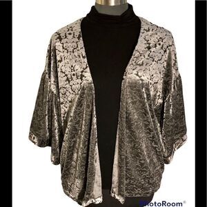 Bobeau Cardigan Silver Shimmer Brocade Bell Sleeve Size Medium New